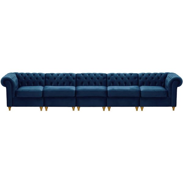 Chesterfield – Canapé Modulaire, bleu - Velluto 11, Couleur des pieds: Chêne clair