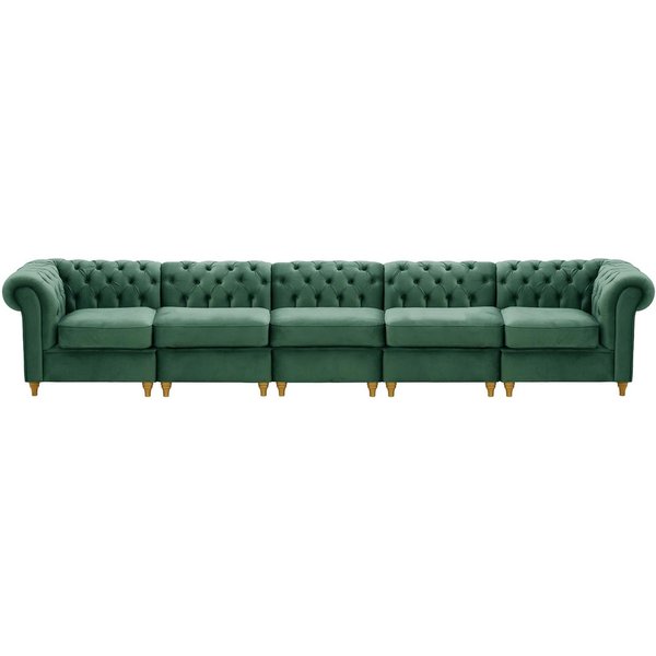 Chesterfield – Canapé Modulaire, bleu - Velluto 12, Couleur des pieds: Chêne clair