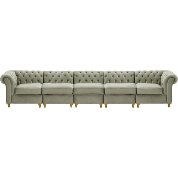 Chesterfield – Canapé Modulaire, gris clair - Velluto 15, Couleur des pieds: Chêne clair