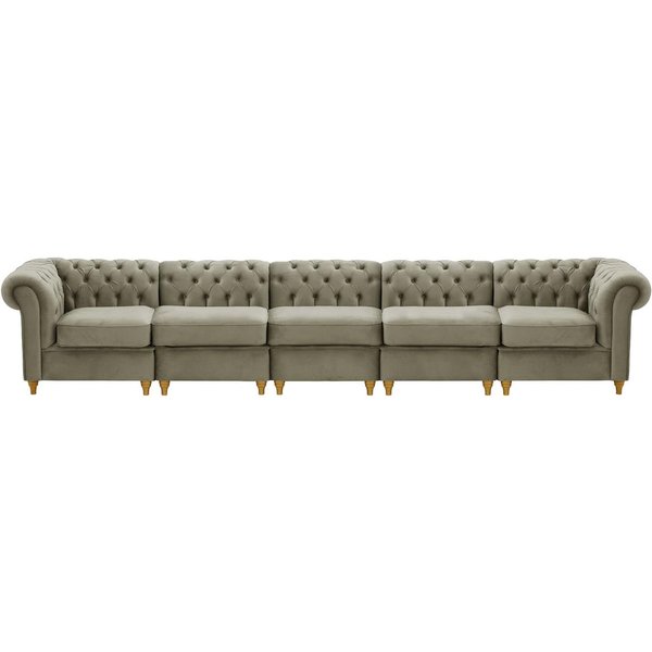 Chesterfield – Canapé Modulaire, gris éléphant - Velluto 17, Couleur des pieds: Chêne clair