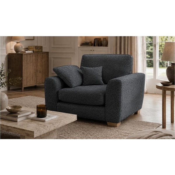 Fauteuil Ronay, Mid Boucle Charcoal - gris foncé, Couleur des pieds: Chêne clair