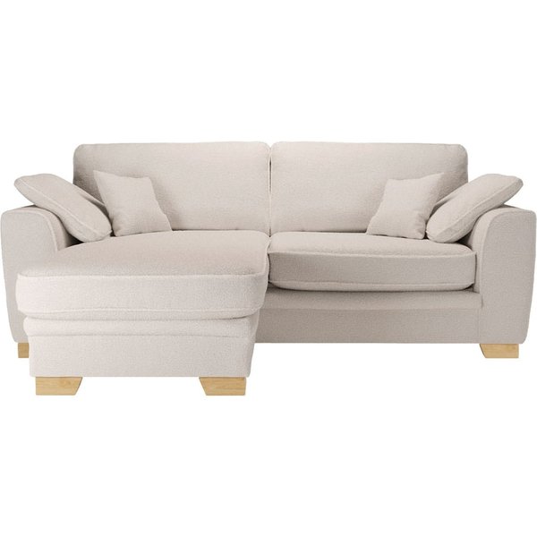 Ronay – canapé d’angle universel, Teddy latte - café au lait, Couleur des pieds: Chêne clair