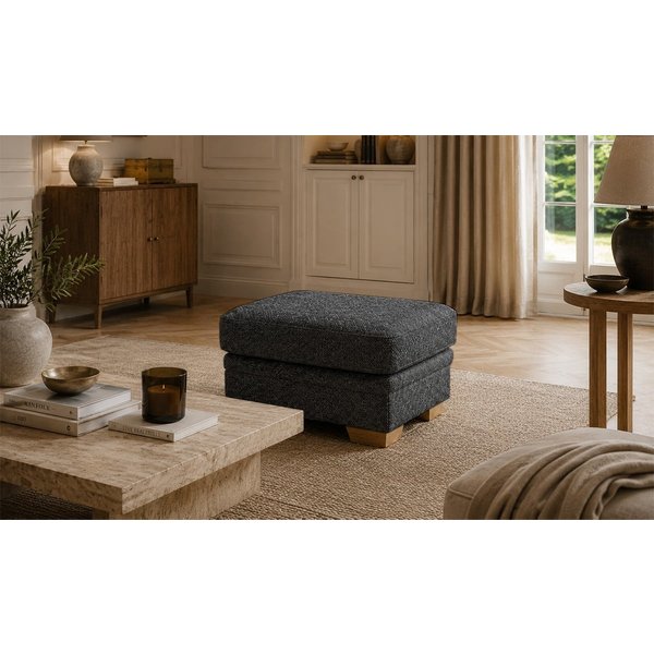 Pouf Ronay, Mid Boucle Charcoal - gris foncé, Couleur des pieds: Chêne clair