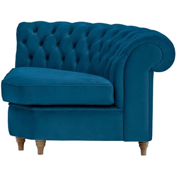 Chesterfield – Module d’angle arrondi, bleu - Velluto 11, Couleur des pieds: Noir wax