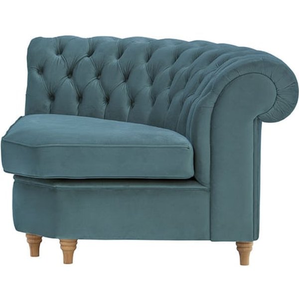 Chesterfield – Module d’angle arrondi, bleu - Velluto 12, Couleur des pieds: Chêne clair