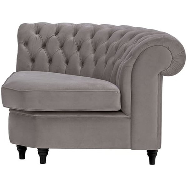 Chesterfield – Module d’angle arrondi, gris éléphant - Velluto 17, Couleur des pieds: Noir