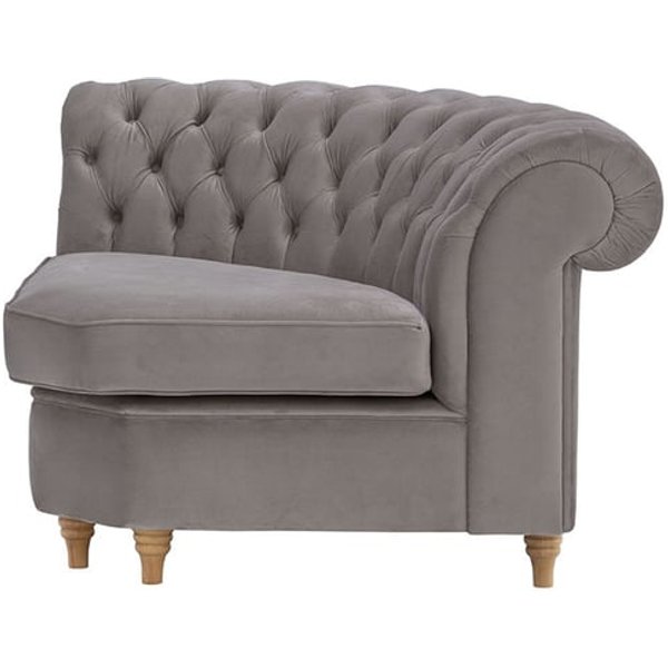 Chesterfield – Module d’angle arrondi, gris éléphant - Velluto 17, Couleur des pieds: Chêne clair