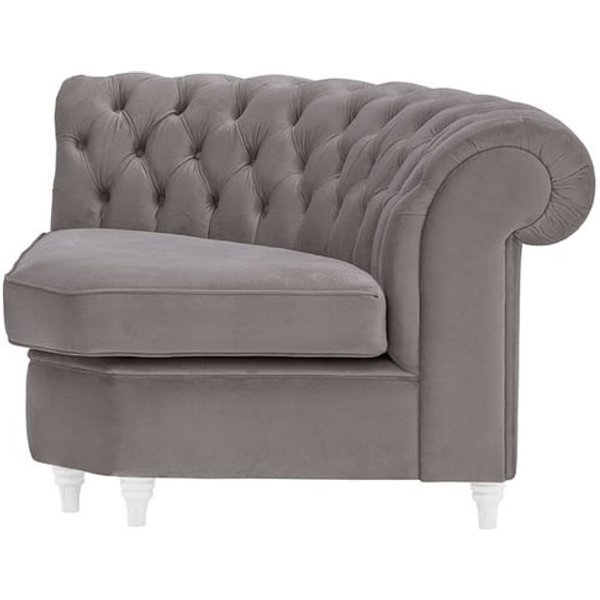 Chesterfield – Module d’angle arrondi, gris éléphant - Velluto 17, Couleur des pieds: Blanc