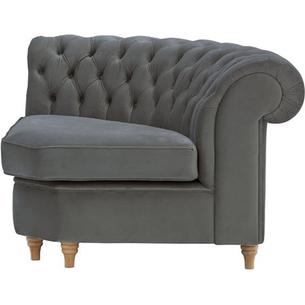 Chesterfield – Module d’angle arrondi, graphite - Velluto 19, Couleur des pieds: Chêne clair