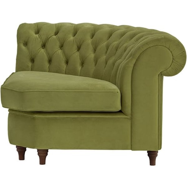 Chesterfield – Module d’angle arrondi, olive - Velluto 9, Couleur des pieds: Chêne foncé