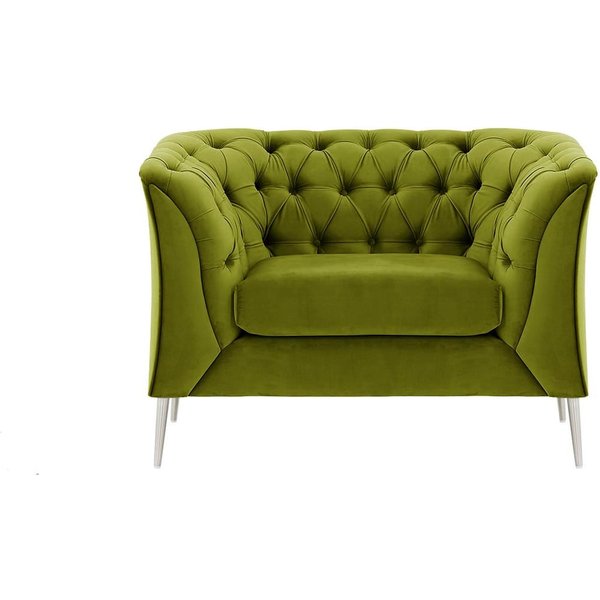 Fauteuil Chesterfield Modern, olive - Velluto 9, Couleur des pieds: Métal chromé
