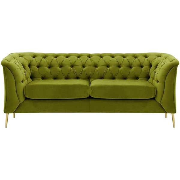 Canapé deux places Chesterfield Modern, olive - Velluto 9, Couleur des pieds: Métal doré