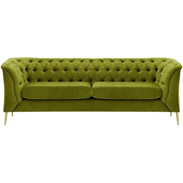 Canapé 2,5 places Chesterfield Modern, olive - Velluto 9, Couleur des pieds: Métal doré