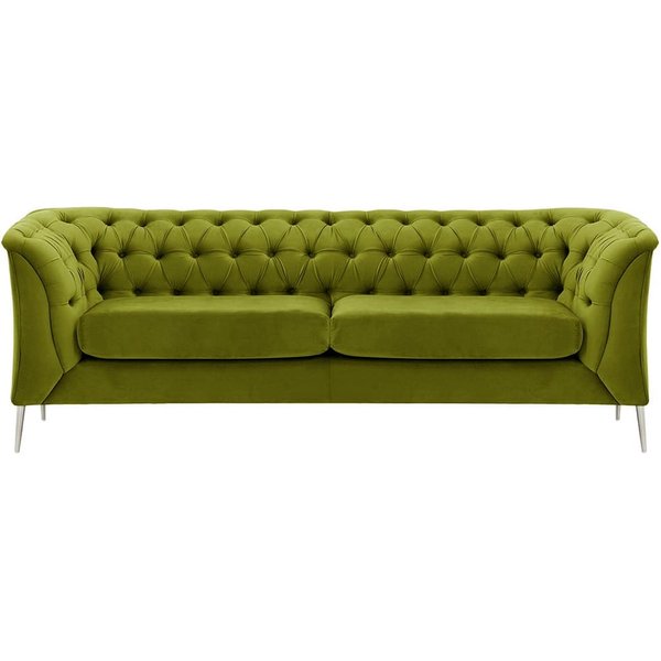Canapé 2,5 places Chesterfield Modern, olive - Velluto 9, Couleur des pieds: Métal chromé