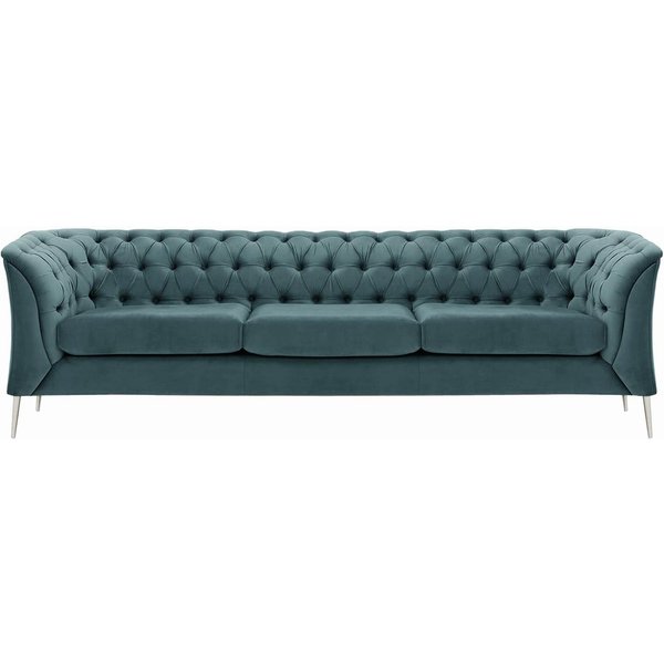 Canapé trois places Chesterfield Modern, bleu - Velluto 12, Couleur des pieds: Métal chromé