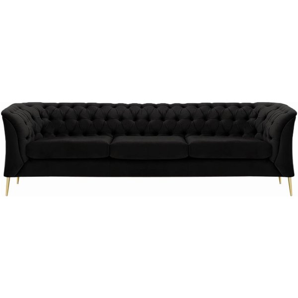 Canapé trois places Chesterfield Modern, noir - Velluto 20, Couleur des pieds: Métal doré