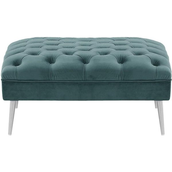 Pouf Chesterfield Modern, bleu - Velluto 12, Couleur des pieds: Métal chromé