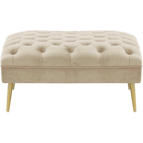 Pouf Chesterfield Modern, beige clair - Velluto 2, Couleur des pieds: Métal doré