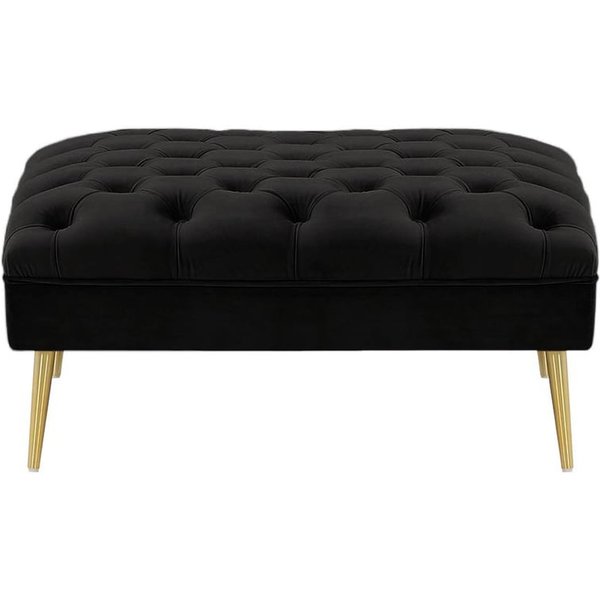 Pouf Chesterfield Modern, noir - Velluto 20, Couleur des pieds: Métal doré