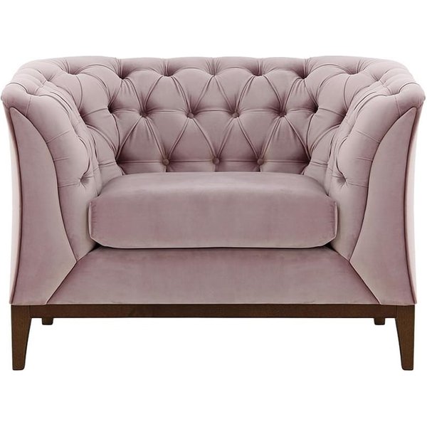 Fauteuil Chesterfield Modern Wood, lila/rose - Velluto 14, Couleur des pieds: Chêne foncé