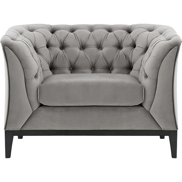 Fauteuil Chesterfield Modern Wood, gris clair - Velluto 15, Couleur des pieds: Noir