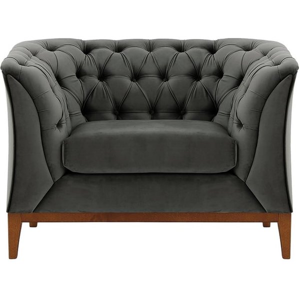 Fauteuil Chesterfield Modern Wood, graphite - Velluto 19, Couleur des pieds: aveo