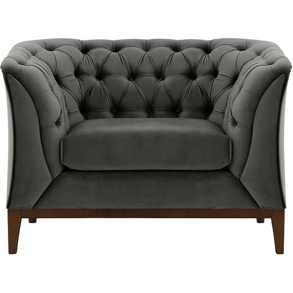 Fauteuil Chesterfield Modern Wood, graphite - Velluto 19, Couleur des pieds: Chêne foncé