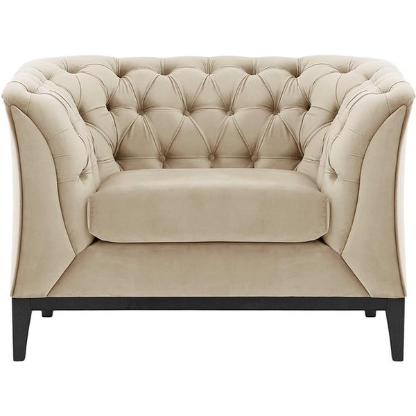 Fauteuil Chesterfield Modern Wood, beige clair - Velluto 2, Couleur des pieds: Noir