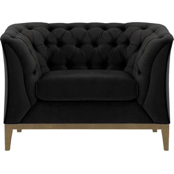 Fauteuil Chesterfield Modern Wood, noir - Velluto 20, Couleur des pieds: Noir wax