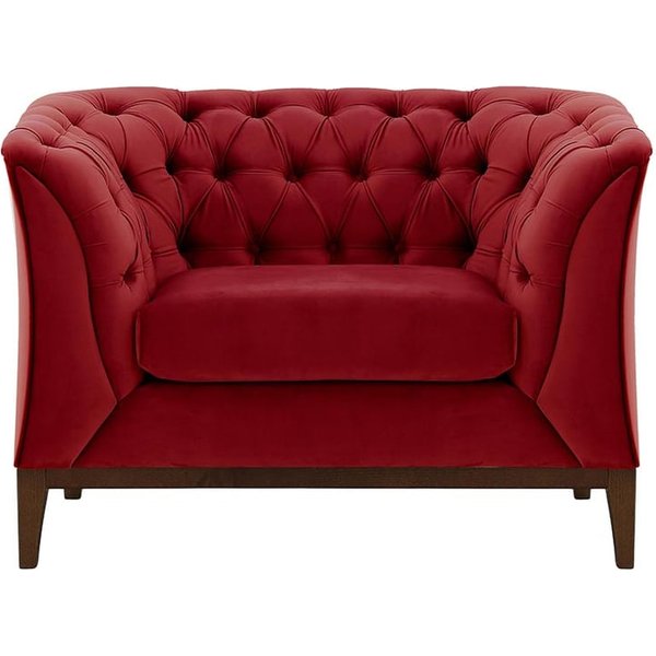 Fauteuil Chesterfield Modern Wood, rouge - Velluto 7, Couleur des pieds: Chêne foncé