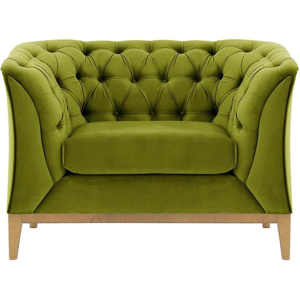 Fauteuil Chesterfield Modern Wood, olive - Velluto 9, Couleur des pieds: Chêne clair
