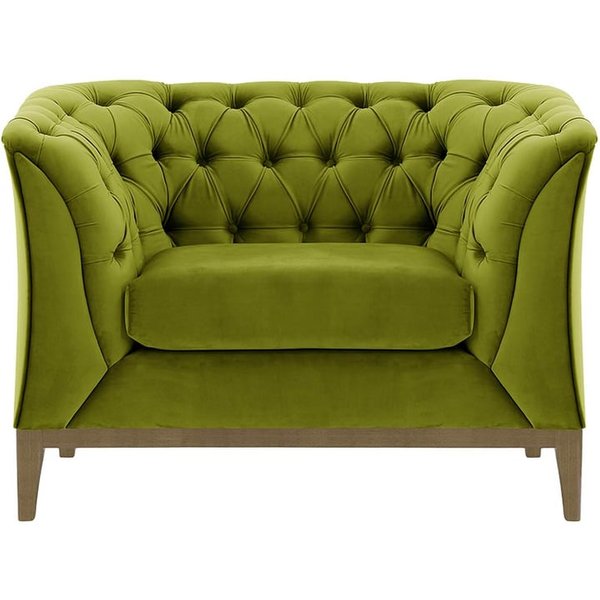 Fauteuil Chesterfield Modern Wood, olive - Velluto 9, Couleur des pieds: Noir wax