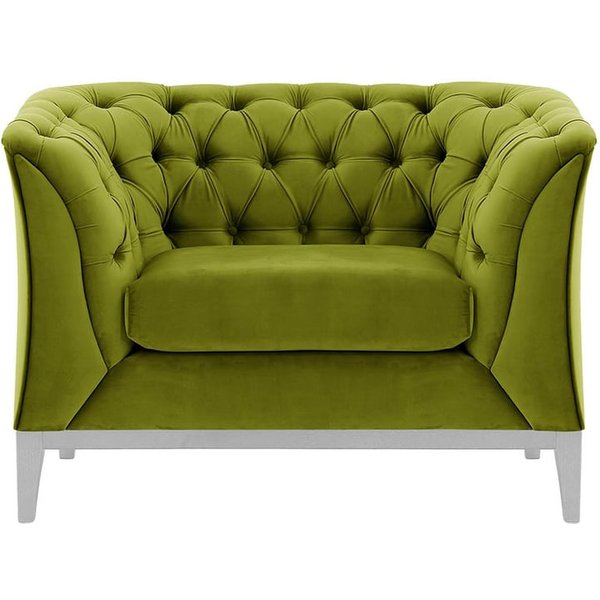 Fauteuil Chesterfield Modern Wood, olive - Velluto 9, Couleur des pieds: Blanc