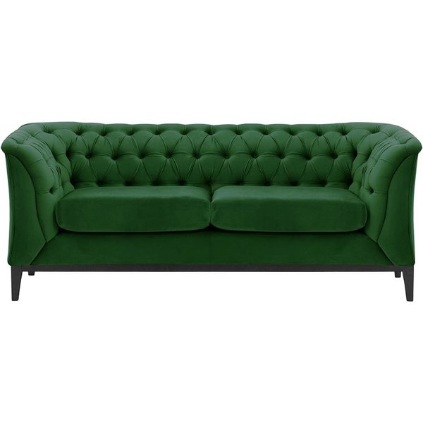 Canapé deux places Chesterfield Modern Wood, vert foncé - Velluto 10, Couleur des pieds: Noir