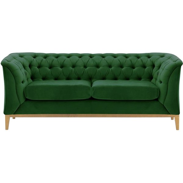 Canapé deux places Chesterfield Modern Wood, vert foncé - Velluto 10, Couleur des pieds: Chêne clair