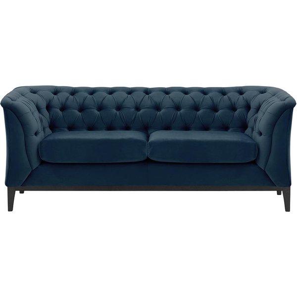 Canapé deux places Chesterfield Modern Wood, bleu - Velluto 11, Couleur des pieds: Noir
