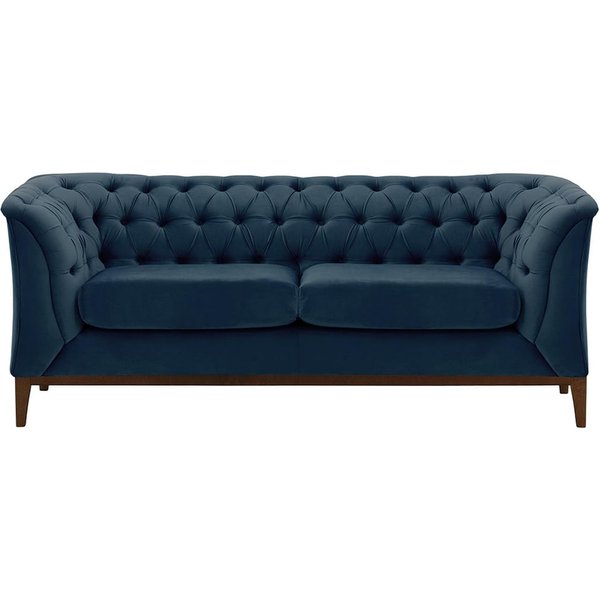 Canapé deux places Chesterfield Modern Wood, bleu - Velluto 11, Couleur des pieds: Chêne foncé
