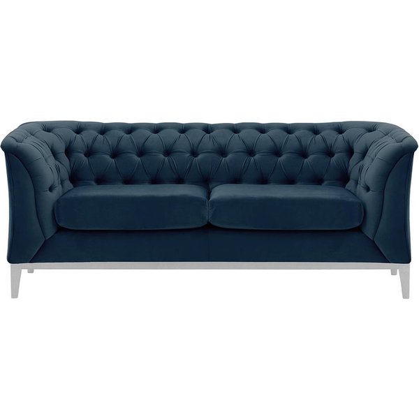Canapé deux places Chesterfield Modern Wood, bleu - Velluto 11, Couleur des pieds: Blanc