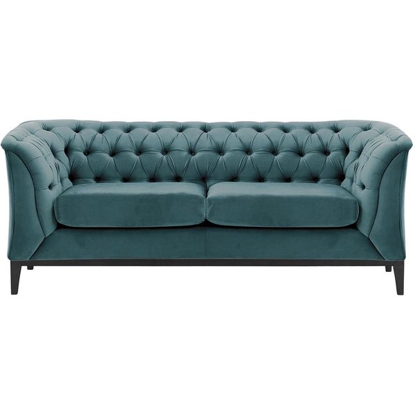 Canapé deux places Chesterfield Modern Wood, bleu - Velluto 12, Couleur des pieds: Noir