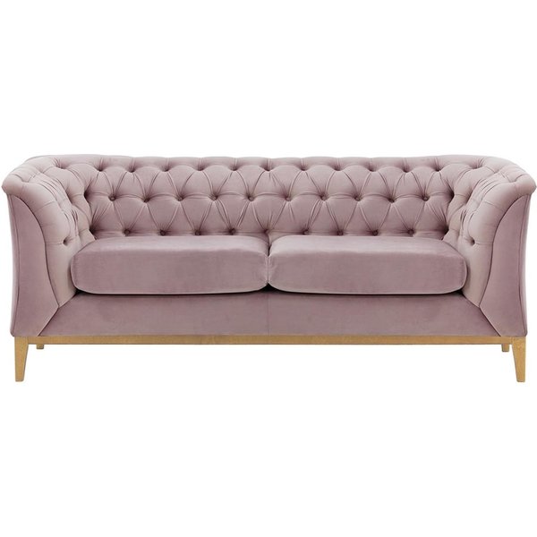 Canapé deux places Chesterfield Modern Wood, lila/rose - Velluto 14, Couleur des pieds: Chêne clair