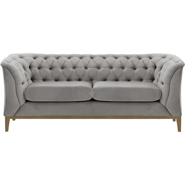 Canapé deux places Chesterfield Modern Wood, gris clair - Velluto 15, Couleur des pieds: Noir wax