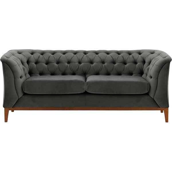 Canapé deux places Chesterfield Modern Wood, graphite - Velluto 19, Couleur des pieds: aveo