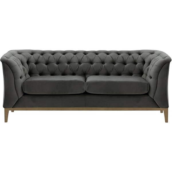 Canapé deux places Chesterfield Modern Wood, graphite - Velluto 19, Couleur des pieds: Noir wax