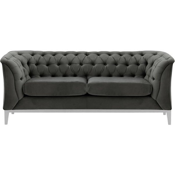 Canapé deux places Chesterfield Modern Wood, graphite - Velluto 19, Couleur des pieds: Blanc