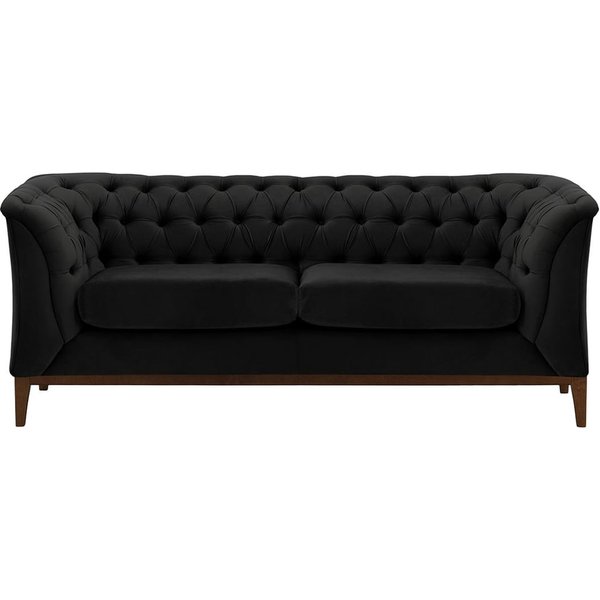Canapé deux places Chesterfield Modern Wood, noir - Velluto 20, Couleur des pieds: Chêne foncé