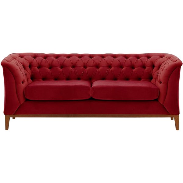 Canapé deux places Chesterfield Modern Wood, rouge - Velluto 7, Couleur des pieds: aveo