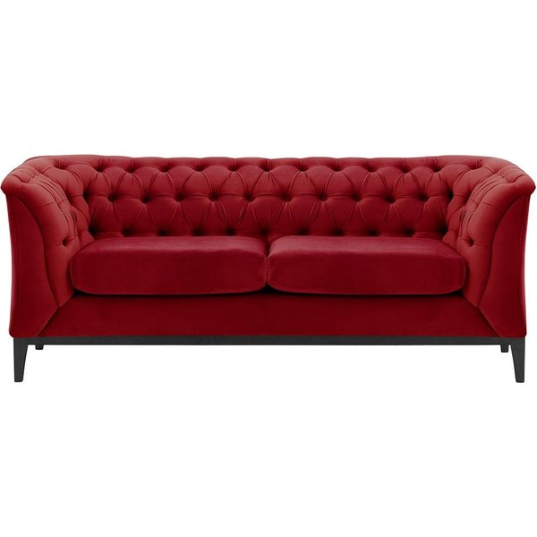 Canapé deux places Chesterfield Modern Wood, rouge - Velluto 7, Couleur des pieds: Noir