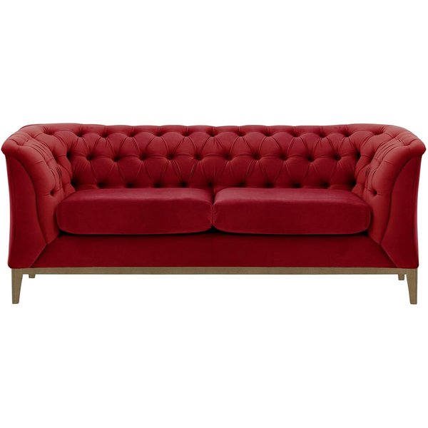 Canapé deux places Chesterfield Modern Wood, rouge - Velluto 7, Couleur des pieds: Noir wax