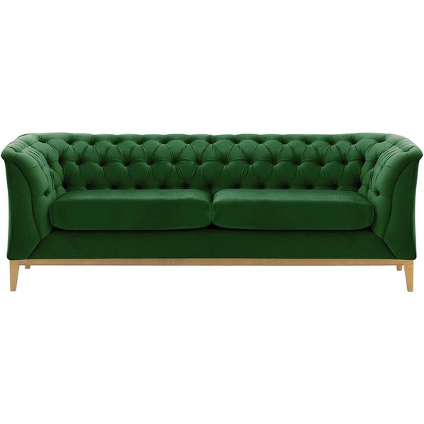 Canapé 2,5 places Chesterfield Modern Wood, vert foncé - Velluto 10, Couleur des pieds: Chêne clair