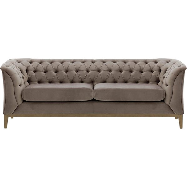 Canapé 2,5 places Chesterfield Modern Wood, gris éléphant - Velluto 17, Couleur des pieds: Noir wax